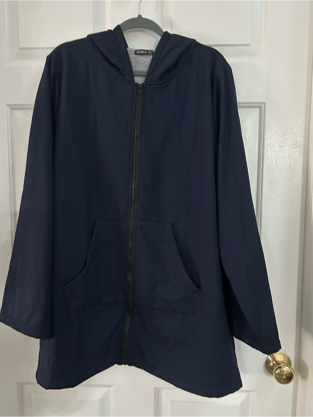 Hooded Navy Zip-Front Teddy Jacket